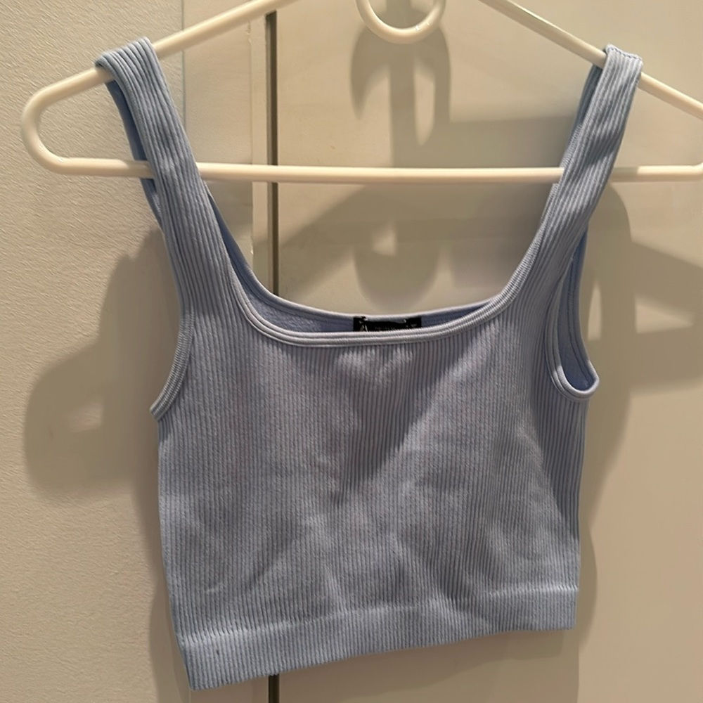 Light Blue and Pink Zara Ribbed Tank Top